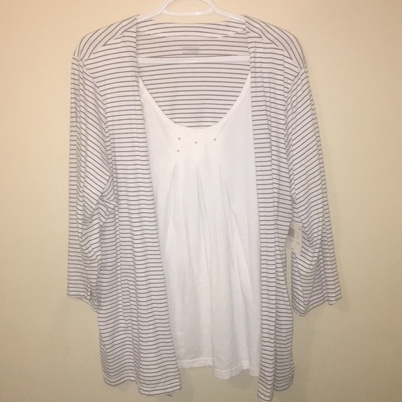 Basic Editions Tops - White tank striped open front cardigan 2fer Top